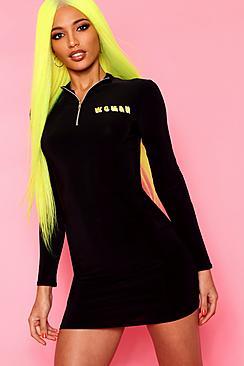 Boohoo Woman Slinky Zip Bodycon Dress