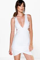 Boohoo Yana Plunge Cut Out Detail Bodycon Dress Ivory