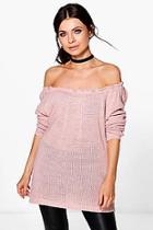 Boohoo Ellie Off The Shoulder Knitted Jumper