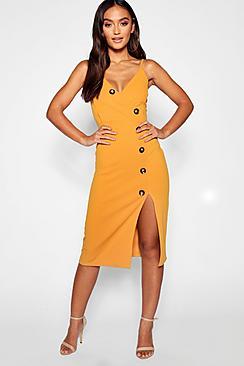 Boohoo Petite Wrap Front Horn Button Midi Dress