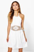 Boohoo Cara Crochet Insert Mini Halterneck Neck Dress Cream