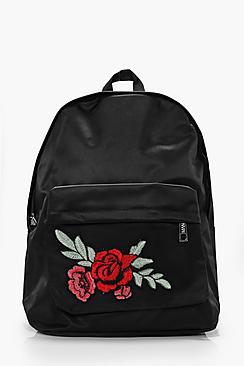 Boohoo Black Rose Badge Backpack