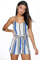Boohoo Belted Striped Cami Playsuit