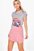 Boohoo Leila Hem Curve Cord Mini Skirt Rose
