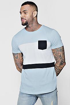 Boohoo Colour Block Curved Hem T-shirt With Pocket