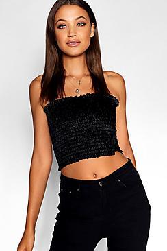 Boohoo Tall Velvet Shirred Bandeau Top