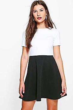 Boohoo Niamh Tailored Colour Block Skater Dress