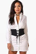 Boohoo Petite Alice Corset Front Shirt Dress