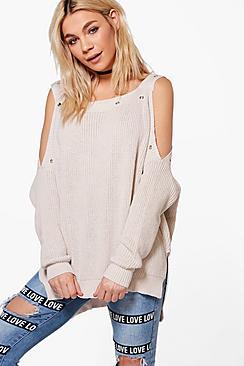 Boohoo Isabelle Cold Shoulder Eyelet Jumper