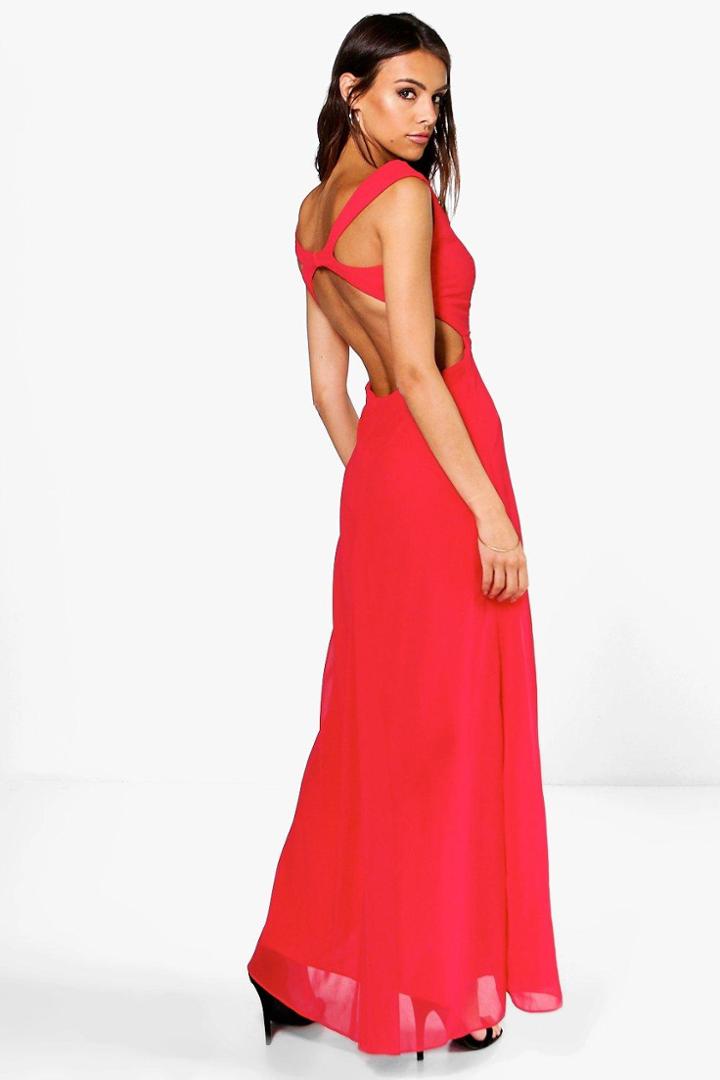 Boohoo Melody Open Back Chiffon Maxi Dress Red