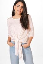 Boohoo Abigail Anchor Print Tie Front Blouse Pink