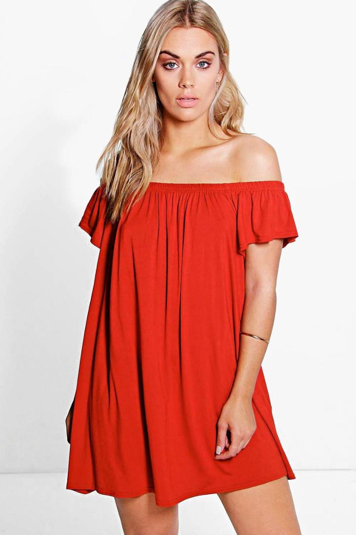 Boohoo Plus Karina Drape Sleeve Mini Dress Rust
