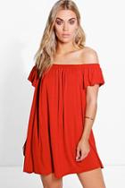 Boohoo Plus Karina Drape Sleeve Mini Dress Rust
