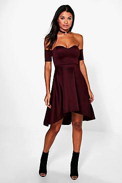 Boohoo Melinda Dip Hem Skater Dress