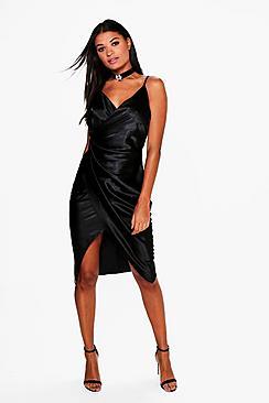 Boohoo Gaynor Satin Wrap Strappy Midi Dress