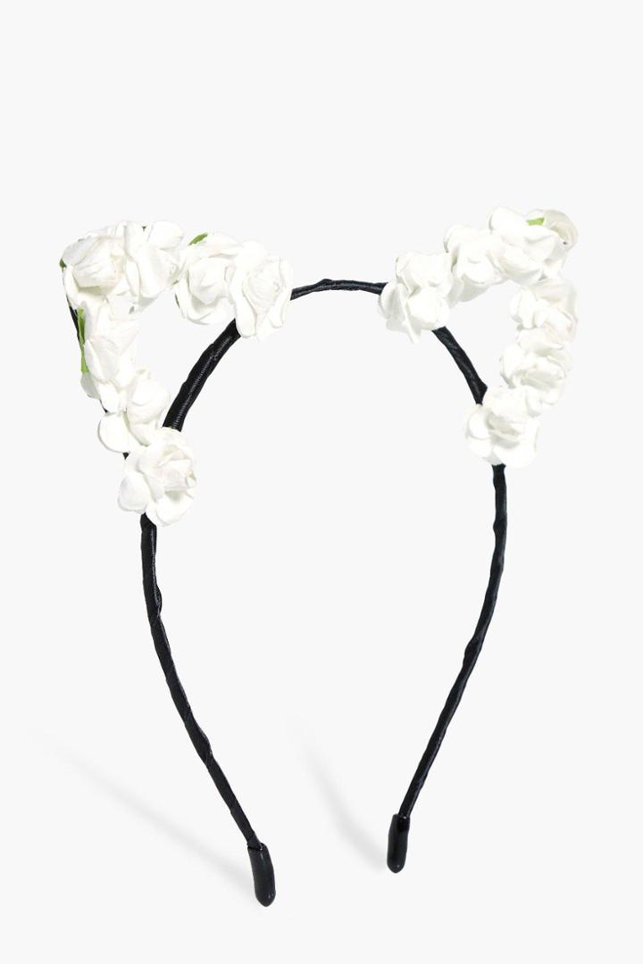 Boohoo Eloise Oversized Floral Cat Ear Headband White