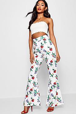 Boohoo Woven Botanical Kick Flare Trouser