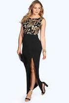 Boohoo Plus Zoe Sequin Top Front Split Maxi Dress