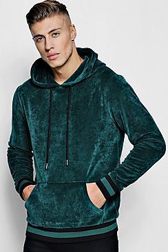 Boohoo Velour Hoodie With Sports Rib