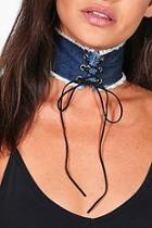 Boohoo Amber Frayed Denim Lace Up Corset Choker