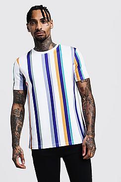 Boohoo Stripe Airtex Mesh Crew Neck T-shirt
