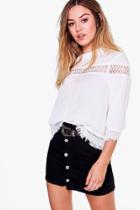 Boohoo Petite Jemima Trim Detail Crinkle Blouse Ivory