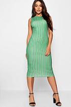 Boohoo Green Stripe Round Neck Midi Dress
