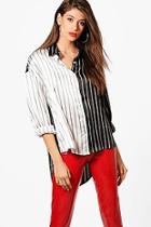 Boohoo Erin Mono Stripe Contrast Shirt