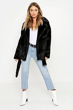 Boohoo Oversized Texture Faux Fur Aviator