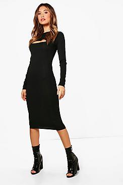 Boohoo Ribbed Cut Out Midi Dress
