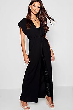 Boohoo Drawstring Waist Maxi Kimono