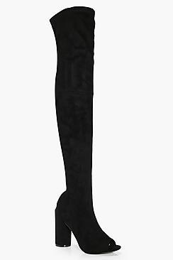 Boohoo Millie Round Heel Peeptoe Over The Knee