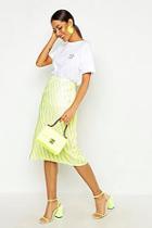 Boohoo Neon Stripe Satin Bias Midi Skirt