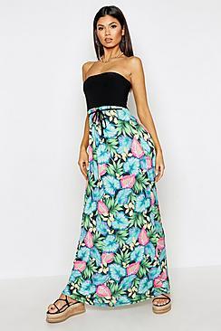 Boohoo Hawaiian Palm Print Bandeau Maxi Dress