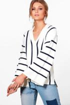 Boohoo Petite Bethany Stripe Wide Sleeve Jumper Multi