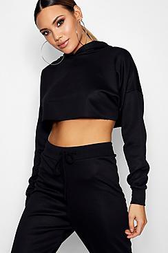 Boohoo Emie Crop Boxy Raw Hem Hoody