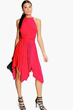Boohoo Leanne Slinky Hanky Hem Skater Dress