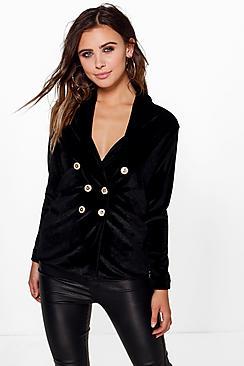 Boohoo Petite Ruby Double Breasted Velvet Blazer