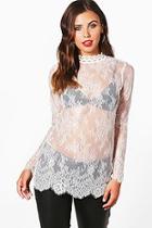 Boohoo Petite Charlotte High Neck Lace Top