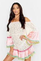 Boohoo Lace Contrast Pom Pom Beach Dress