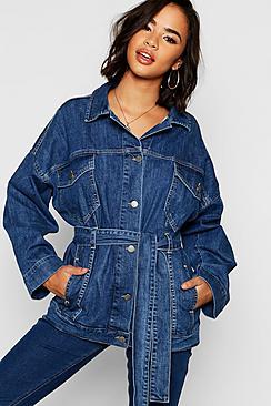 Boohoo Belted Oversize Longline Denim Jacket