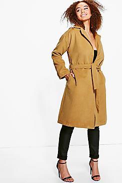 Boohoo Plus Sasha Belted Wool Look Coat