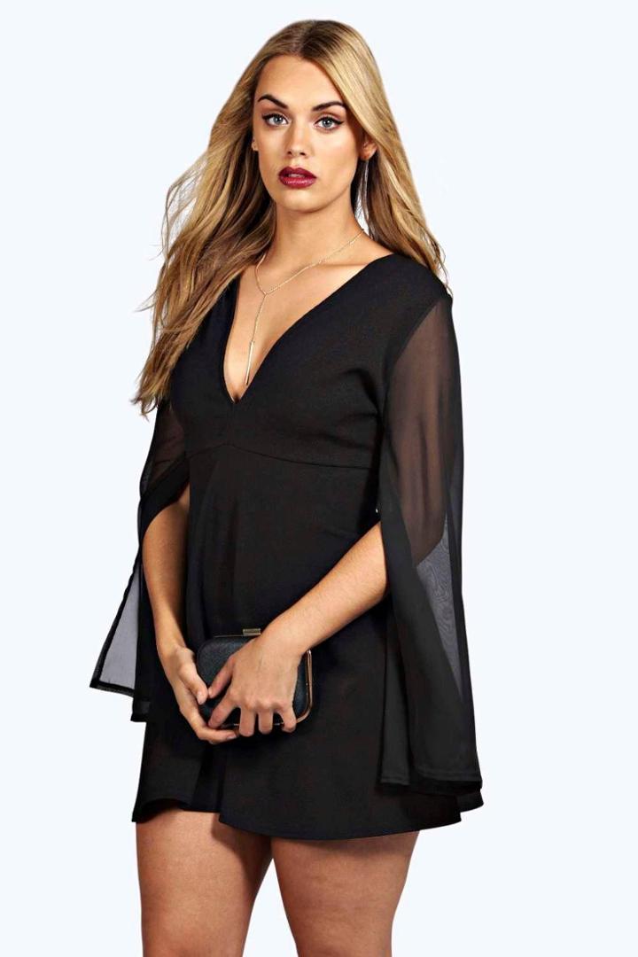 Boohoo Plus Kim Chifton Split Sleeve V Neck Dress Black