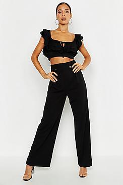 Boohoo Mock Horn Button Paperbag Wide Leg Trouser