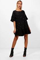 Boohoo Pearl Embellished Smock Dress