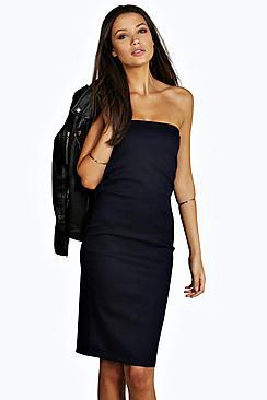 Boohoo Tall Scarlett Denim Bandeau Bodycon Midi Dress