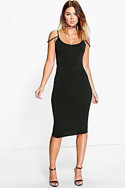 Boohoo Sally Slinky Open Shoulder Midi Dress