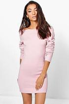 Boohoo Tall Sady Knitted Off The Shoulder Dress