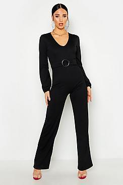 Boohoo Petite Buckle Detail Plunge Jumpsuit