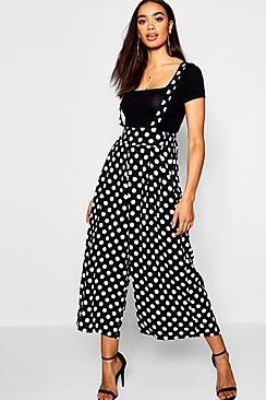 Boohoo Polka Dot High Waist Trousers With Braces